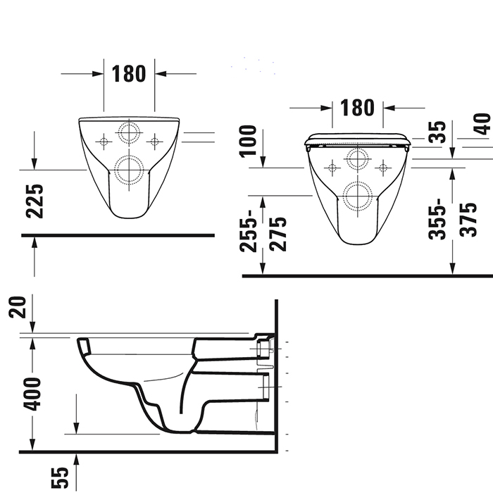 Duravit D-Code Унитаз подвесной, 36x70см., с вертикальным смывом, для инвалидов на колясках,цвет: белый