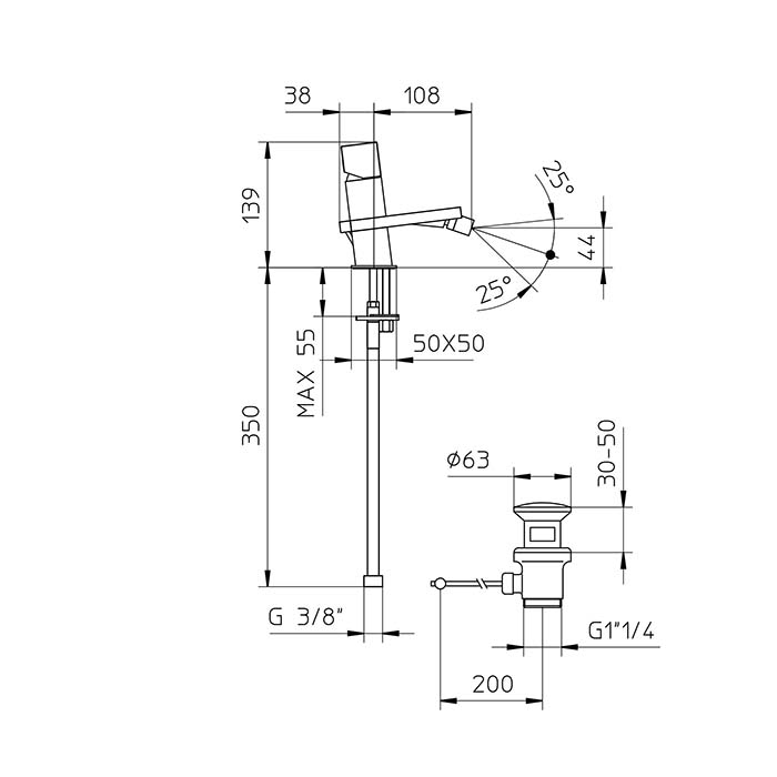 Bossini Cube Смеситель для биде на 1 отв., с заглушкой 1”1/4, цвет: золото