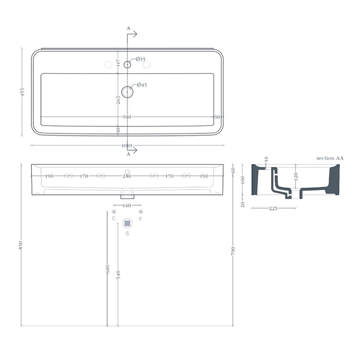 Artceram Rodolfo 100 Раковина накладная 100х45см., с 1 отв., без слив перелива, покр SANIGLAZE, цвет: белый