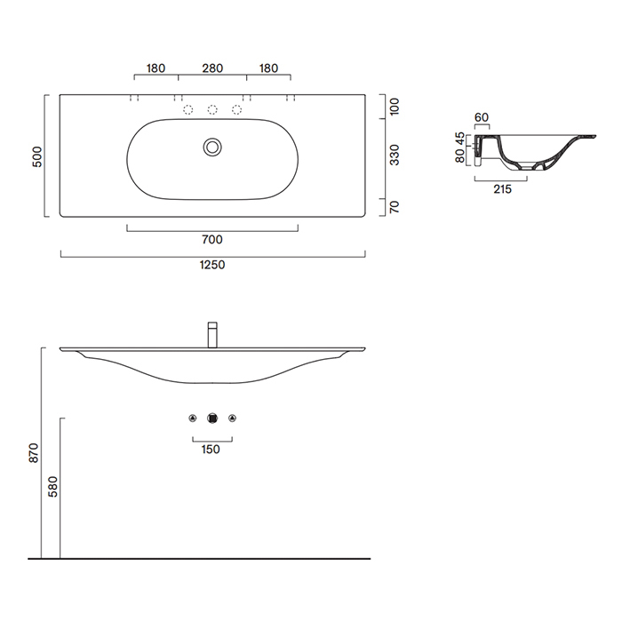 Catalano Sfera Раковина консоль 125x50см, без отв., цвет: белый матовый