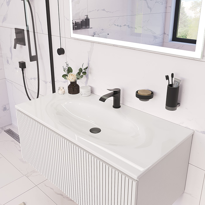 TW Shape комплект подвесной мебели 100х50см, с раковиной, с 1 выдвиж. ящиком с механизмом push-to-open, цвет: белый матовый RAL9003