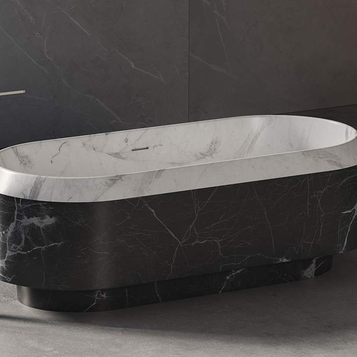 Dea Design Marble Parma Ванна 168х77х56.3см., отдельностоящая, мрамор, цвет: White Cararra/Black Marquina
