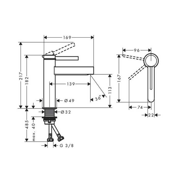 Hansgrohe Finoris Смеситель для раковины, 1 отв., с донным клапаном Push-Open, цвет: хром