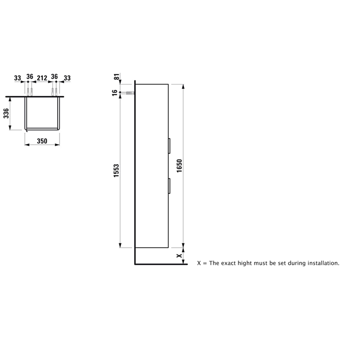 Laufen Base Высокий шкаф 35x33.5x165см., 2 дверцы, петли справа, 1 открытая полка, 4 стеклянные полки, дизайн совпадает со шкафами под раковину, цвет: белый глянцевый   