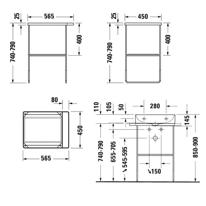 Duravit DuraSquare Консоль металлическая напольная с раковиной 50x47см, с полотенцедержателем, цвет: хром