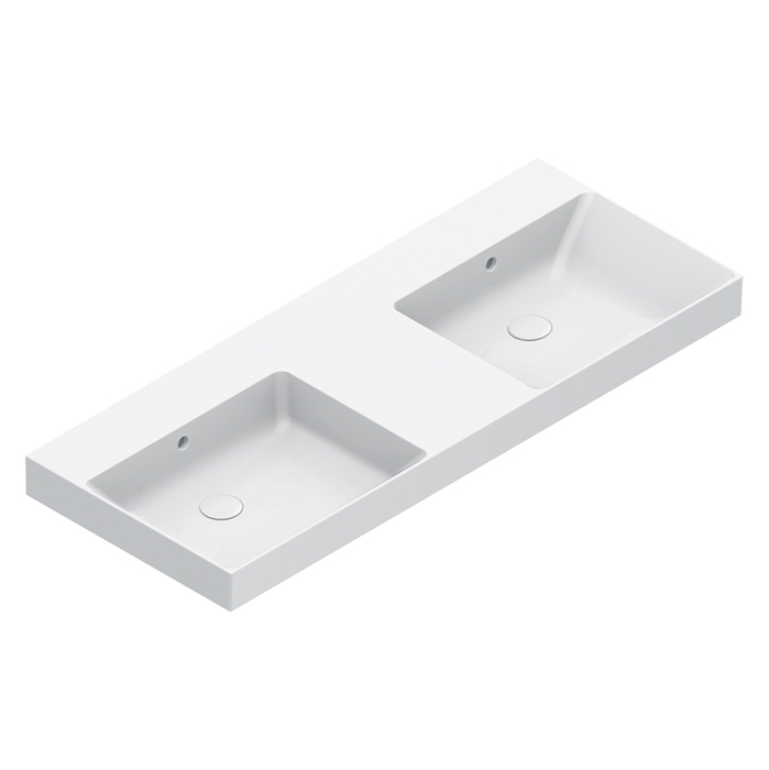 Catalano Zero Раковина 125x50см двойная, без отв., цвет: белый глянцевый
