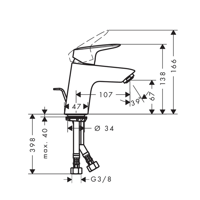 Hansgrohe Logis, Смеситель для раковины, С донным клапаном, Цвет: хром