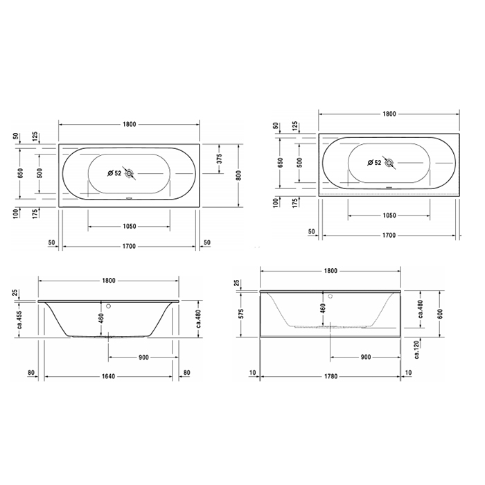 Duravit Darling New  Ванна 180х80x60см, акриловая, прямоугольная встраиваемая или с панелями,с 2 наклонами для спины, цвет: белый