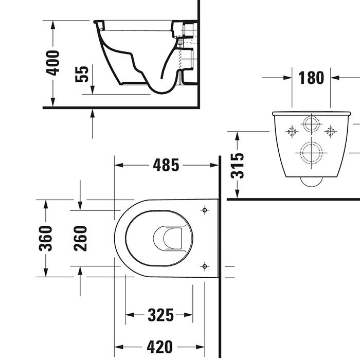 Duravit Darling New Унитаз подвесной компакт с вертикальным смывом, вкл. крепление Durafix, 36х48см., цвет: белый