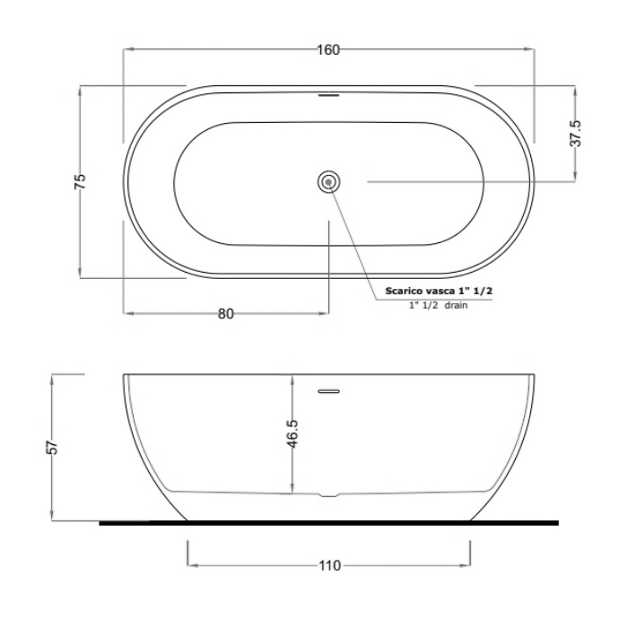 Gruppo Treesse Clivia Ванна 170x80x60см., отдельностоящая, цвет: белый матовый