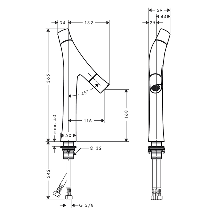 Axor Starck Organic Смеситель для раковины 170, на 1 отв., цвет: шлифованный никель