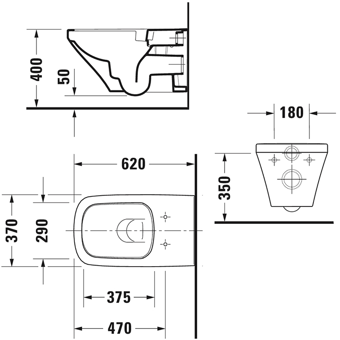 Duravit DuraStyle Унитаз удлиненный подвесной безободковый 62х37см., с креплением, цвет: белый 