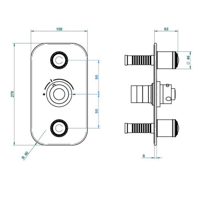 THG Malmaison Portoro Смеситель для душа встраиваемый, термостатический, с 2 запорными вентилями, внешняя часть, цвет: полированное золото