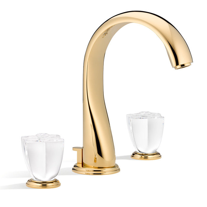 THG Pуtale de cristal clair Смеситель для раковины, 3 отв., цвет: золото/прозрачный хрусталь