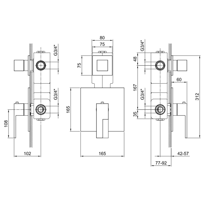 Fantini AR/38 Смеситель для душа, встраиваемый, термостатический, 3/4", цвет: хром