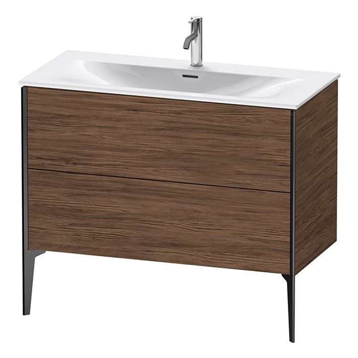 Duravit XViu Тумба подвесная 101x48x59.1см, с раковиной, 2 ящика, цвет: walnut dark/черный матовый