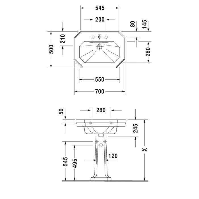 Duravit 1930 Раковина 70х50х20.5 см, 1 отв., цвет: белый