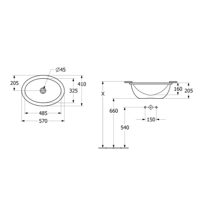 Villeroy&Boch Loop&Friends Раковина 48.5х32.5х21.5см., встраиваемая снизу, без отв., с переливом, цвет: альпийский белый