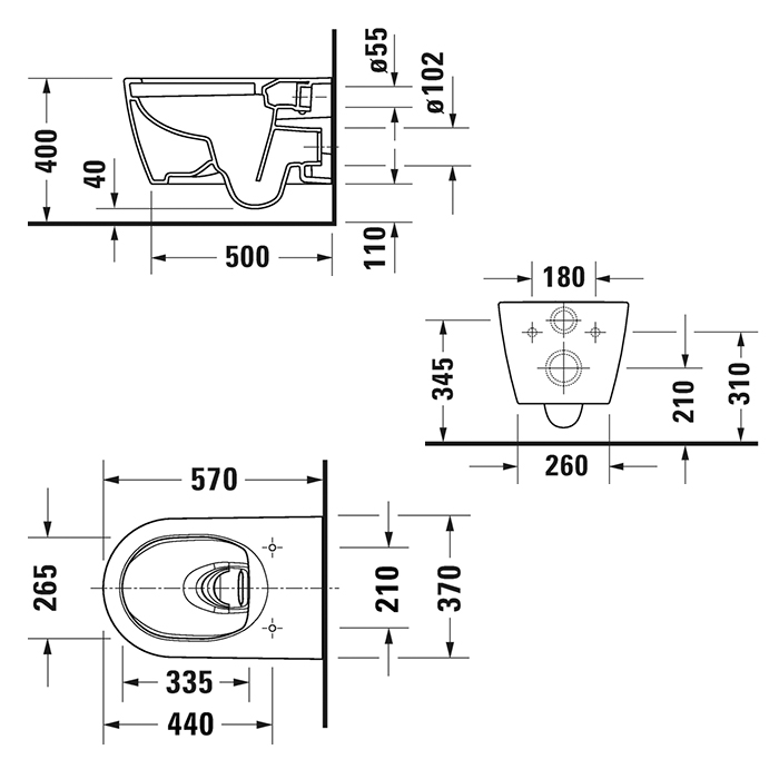 Duravit ME by Starck Унитаз подвесной 57х37 см, безободковый, HygieneGlaze, цвет: белый