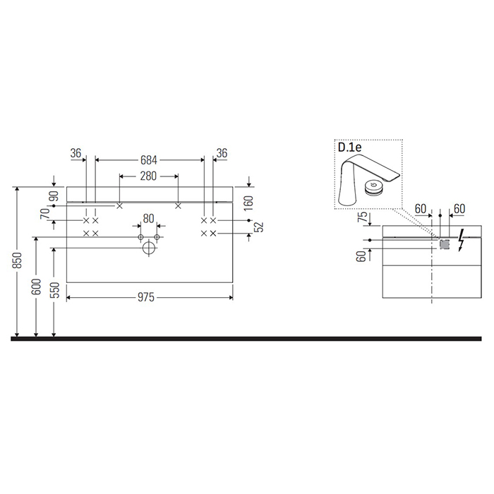 Duravit Happy D.2 Plus Тумба подвесная 97.5х49х46.8см, c-shaped с раковиной, с 1 отв., 2 ящика, выпуск и сифон в комплекте, цвет: графит суперматовый