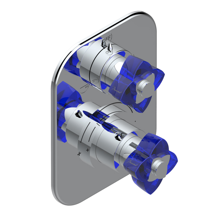 THG Pétale de cristal bleu Смеситель для душа, термостатический, с переключателем на 2 потока, цвет: хром/синий хрусталь