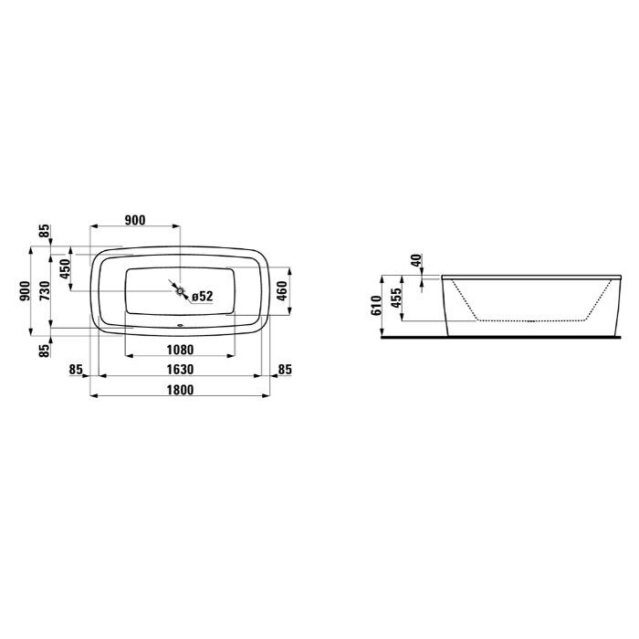 Laufen Palomba Ванна 180x90x45.5см, отдельностоящая, с слив-переливом, с каркасом и панелью, материал: акрил, цвет: белый