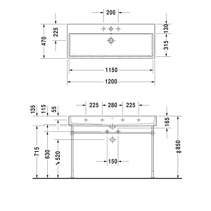 Duravit Vero Air Раковина подвесная 120х47см, с 1 отв., без перелива, шлифованная, цвет: белый