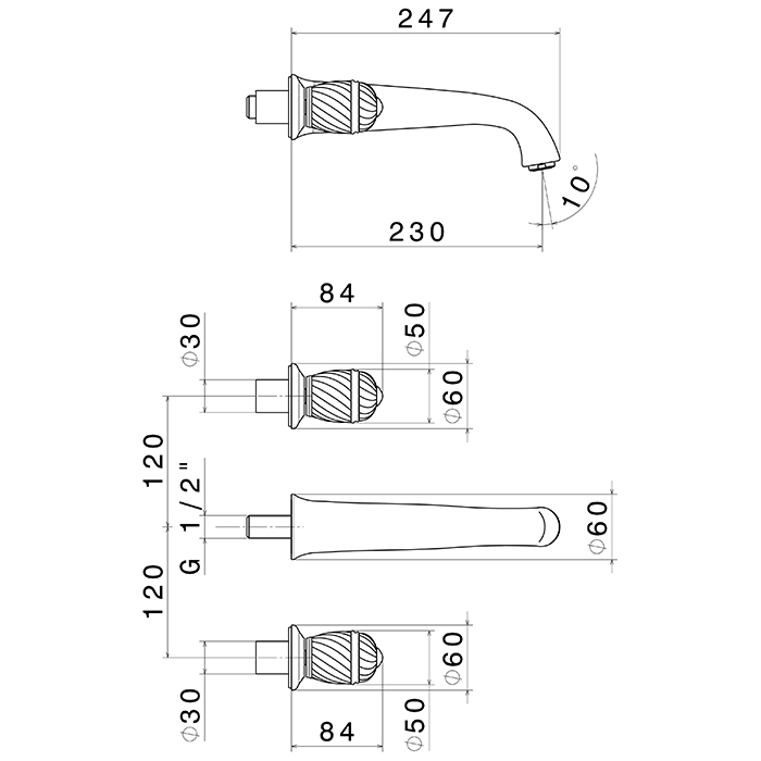 Newform Deluxe Смеситель для раковины, встраиваемый, внешняя часть, цвет: gold