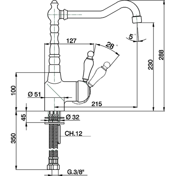 CISAL Кухонные смесители Смеситель однорычажный на 1 отверстие для кухни,с поворотным изливом 215 мм, цвет: хром