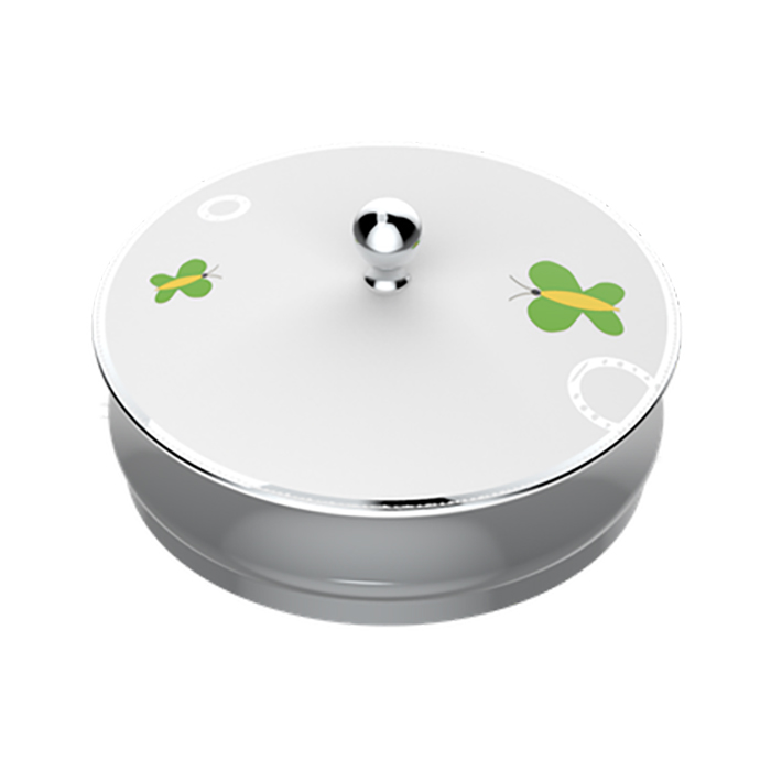 THG CAPUCINE VERT DECOR PLATINE Китайская лакированная коробка с белой керамической крышкой Ø180 мм., big size, декор платина/зеленый, цвет: белый