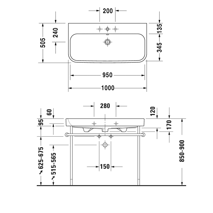 Duravit Happy D.2 Раковина 100x50.5 см, 3 отв., с переливом, цвет: белый