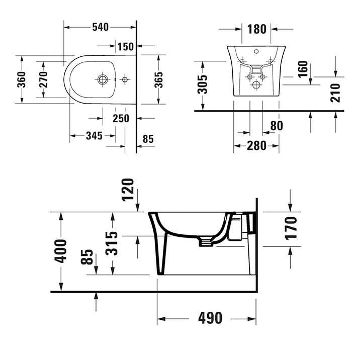Duravit White Tulip Биде подвесное 37x54 cм, с переливом, с 1 отв., цвет: белый