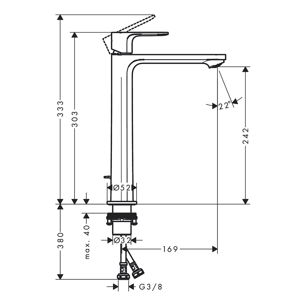 Hansgrohe Rebris E Смеситель для раковины, 1 отв., CoolStart, с донным клапаном, цвет: хром