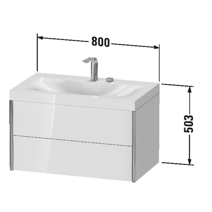 Duravit XViu Тумба подвесная 80x48x50.3см, 2 ящика, с раковиной без перелива, с 2 отв под смес, цвет: dark brushed oak/чёрный матовый