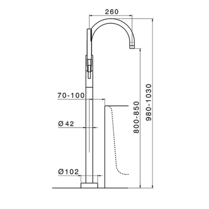 Cisal Slim Смеситель для ванны, напольный, с ручным душем и шлангом 150см., внешняя часть, цвет: черный матовый