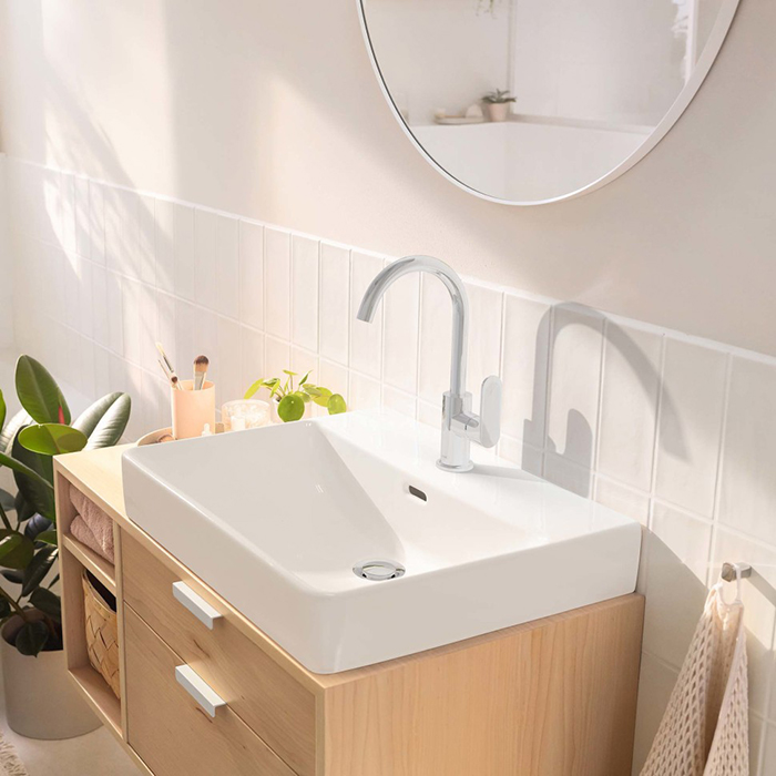 Hansgrohe Rebris S Смеситель для раковины, 1 отв., с донным клапаном, с поворотным изливом, цвет: хром