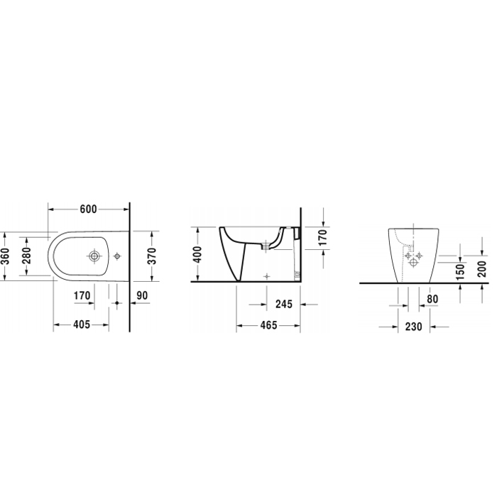 Duravit Me by Starck Биде напольное 37х60см., приставное, 1 отв., с креплением, цвет: белый