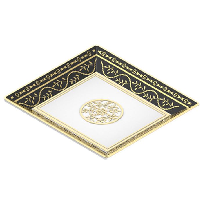 THG MARQUISE NOIR DECOR OR Поднос керамический 220х198 мм., настольный, large size, декор черный/золото, цвет: белый