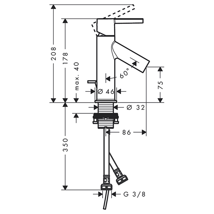 Axor Starck Смеситель для раковины 80, на 1 отв., с донным клапаном, цвет: шлифованный никель