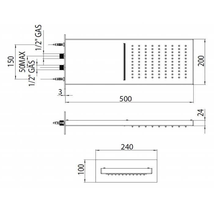 Bossini Manhattan Верхний душ 50х20см, 2режима, настенный, цвет: хром