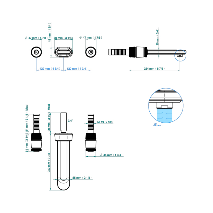 THG CORVAIR Смеситель для раковины настенный, c 2 вентилями, внешняя часть, цвет: полированное золото