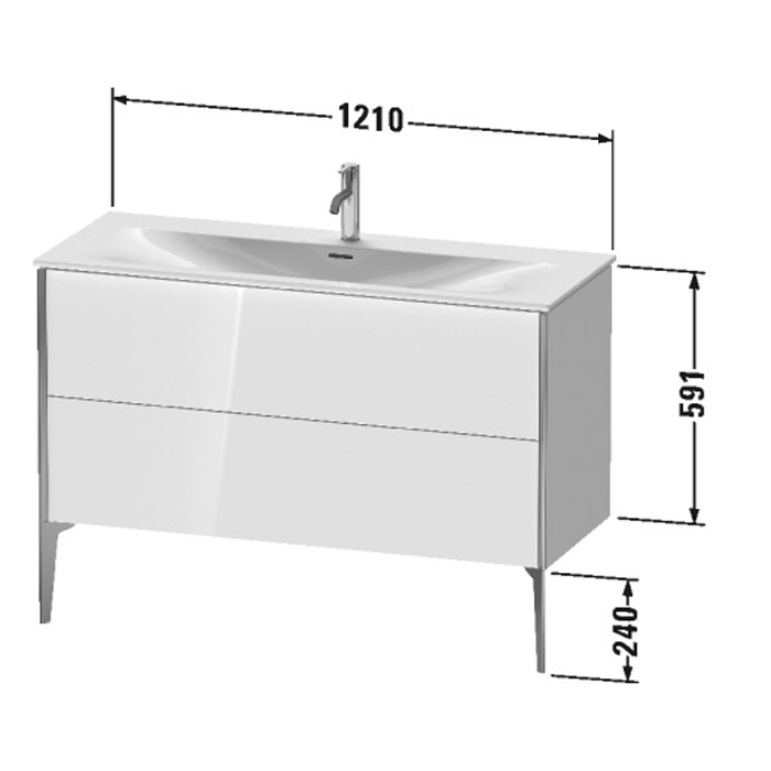 Duravit XViu Тумба подвесная 121x48x59.1см, с раковиной, 2 ящика, цвет: белый глянцевый/champagne matt