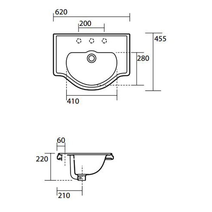 Kerasan Retro Раковина 62х45.5 см, без отв., цвет: белый