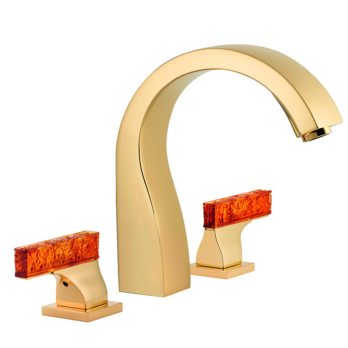 THG Ginkgo Смеситель для ванны, 3 отв., цвет: золото/хрусталь