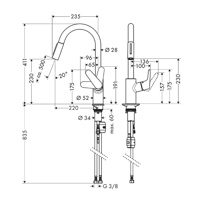 Hansgrohe Focus Кухонный смеситель 240, однорычажный, с вытяжным изливом 2jet, цвет: черный матовый