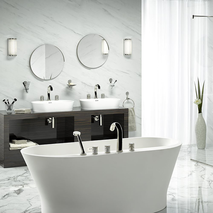 THG Hirondelles Platinum Stamped Смеситель на борт ванны, 5 отв., с ручным душем, цвет: Polished nickel