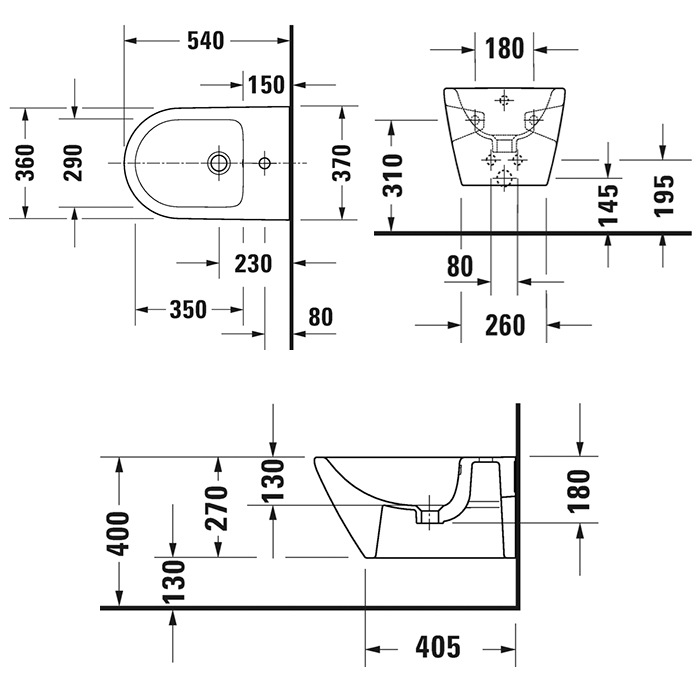 Duravit D-Neo Биде подвесное 37x54 см, с переливом, с 1отв., WonderGliss, цвет: белый	