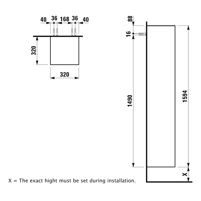 Laufen Sonar Шкаф высокий 320x320x1595 мм, 1 дверца, петли справа, цвет: титан