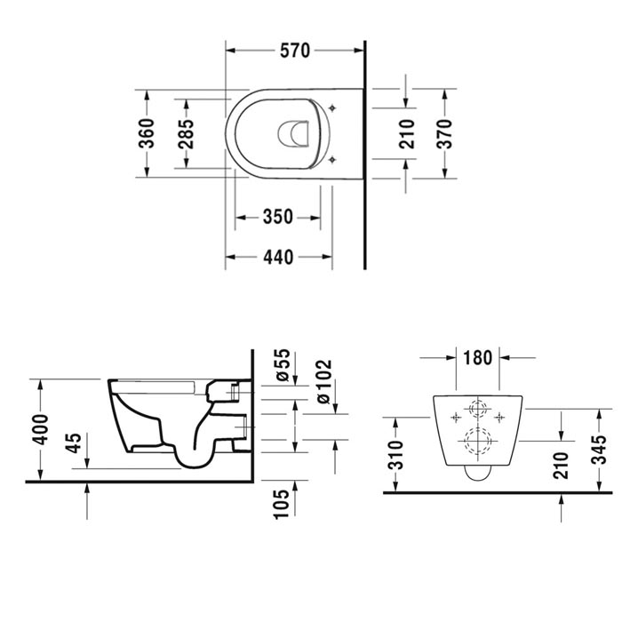 Duravit Me by Starck Комплект: подвесной унитаз 57х37см, Rimless 252909+ сиденье с мягким закрыванием 002009