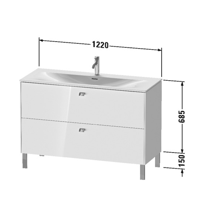 Duravit Brioso База напольная 122x47.9x68.5см с раковиной, 2 ящика, цвет: глянцевый белый